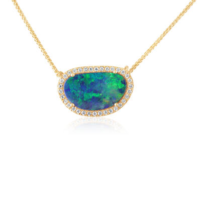 14K Yellow Gold Australian Opal Doublet/Diamond Neckpiece 14K Yellow Gold Australian Opal Doublet/Diamond Neckpiece