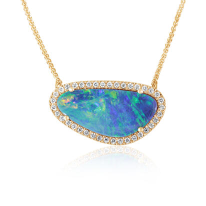 14K Yellow Gold Australian Opal Doublet/Diamond Neckpiece 14K Yellow Gold Australian Opal Doublet/Diamond Neckpiece