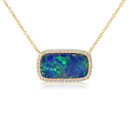 14K Yellow Gold Australian Opal Doublet/Diamond Neckpiece 14K Yellow Gold Australian Opal Doublet/Diamond Neckpiece