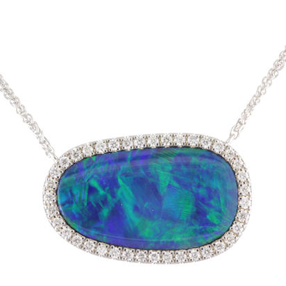 14K White Gold Australian Opal Doublet/Diamond Neckpiece 14K White Gold Australian Opal Doublet/Diamond Neckpiece