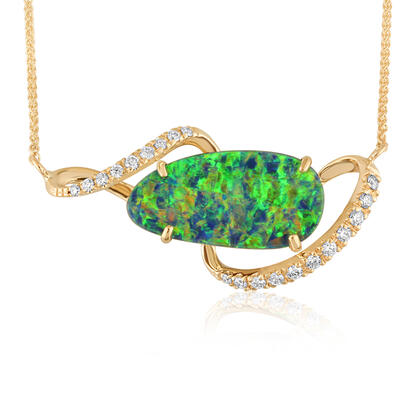 14K Yellow Gold Australian Opal Doublet/Diamond Neckpiece 14K Yellow Gold Australian Opal Doublet/Diamond Neckpiece