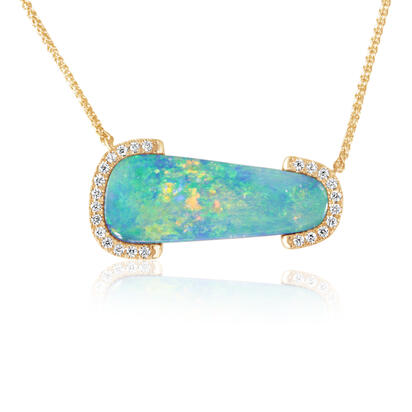 14K Yellow Gold Australian Opal Doublet/Diamond Neckpiece 14K Yellow Gold Australian Opal Doublet/Diamond Neckpiece