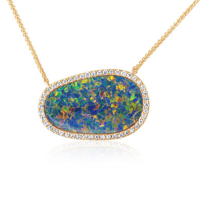 14K Yellow Gold Australian Opal Doublet/Diamond Neckpiece 14K Yellow Gold Australian Opal Doublet/Diamond Neckpiece