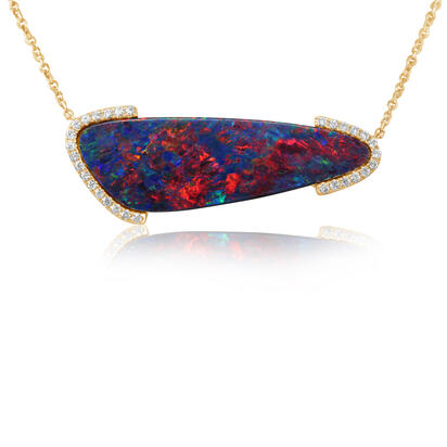 14K Yellow Gold Australian Opal Doublet/Diamond Neckpiece 14K Yellow Gold Australian Opal Doublet/Diamond Neckpiece