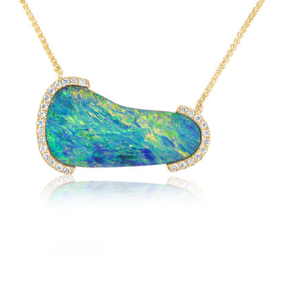 14K Yellow Gold Australian Opal Doublet/Diamond Neckpiece 14K Yellow Gold Australian Opal Doublet/Diamond Neckpiece