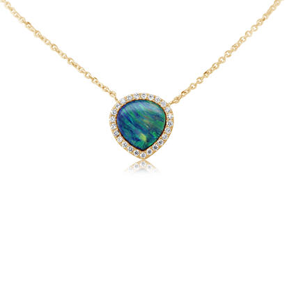 14K Yellow Gold Australian Opal Doublet/Diamond Neckpiece 14K Yellow Gold Australian Opal Doublet/Diamond Neckpiece