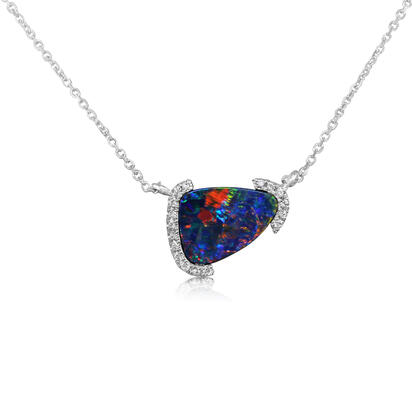 14K White Gold Australian Opal Doublet/Diamond Neckpiece 14K White Gold Australian Opal Doublet/Diamond Neckpiece