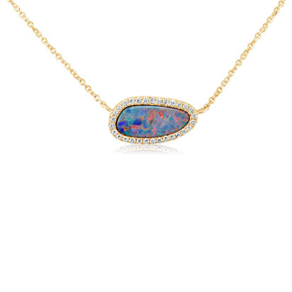14K Yellow Gold Australian Opal Doublet/Diamond Neckpiece 14K Yellow Gold Australian Opal Doublet/Diamond Neckpiece