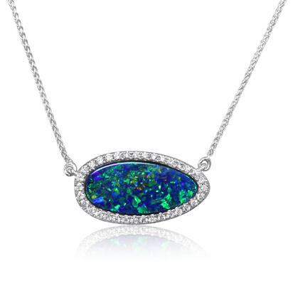 14K White Gold Australian Opal Doublet/Diamond Neckpiece 14K White Gold Australian Opal Doublet/Diamond Neckpiece