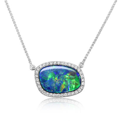 14K White Gold Australian Opal Doublet/Diamond Neckpiece 14K White Gold Australian Opal Doublet/Diamond Neckpiece