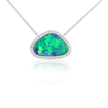 14K White Gold Australian Opal Doublet/Diamond Neckpiece 14K White Gold Australian Opal Doublet/Diamond Neckpiece