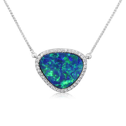 14K White Gold Australian Opal Doublet/Diamond Neckpiece 14K White Gold Australian Opal Doublet/Diamond Neckpiece