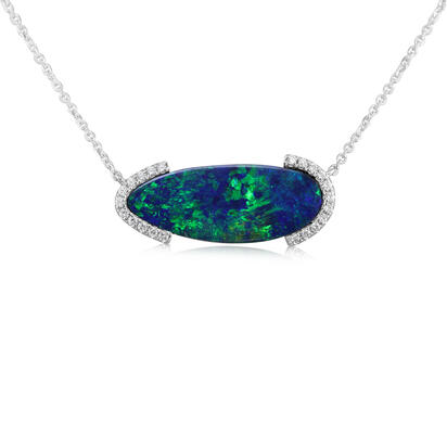 14K White Gold Australian Opal Doublet/Diamond Neckpiece 14K White Gold Australian Opal Doublet/Diamond Neckpiece