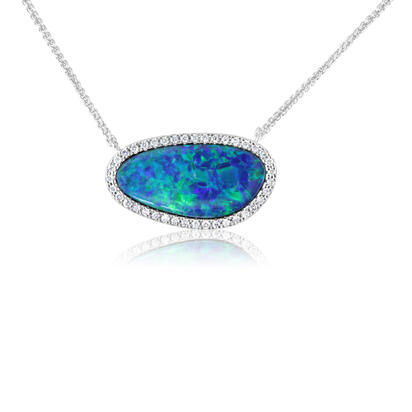 14K White Gold Australian Opal Doublet/Diamond Neckpiece 14K White Gold Australian Opal Doublet/Diamond Neckpiece