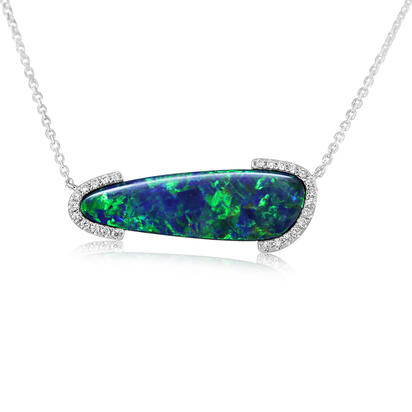 14K White Gold Australian Opal Doublet/Diamond Neckpiece 14K White Gold Australian Opal Doublet/Diamond Neckpiece