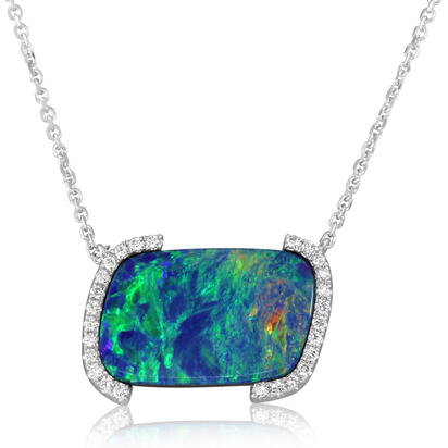 14K White Gold Australian Opal Doublet/Diamond Neckpiece 14K White Gold Australian Opal Doublet/Diamond Neckpiece