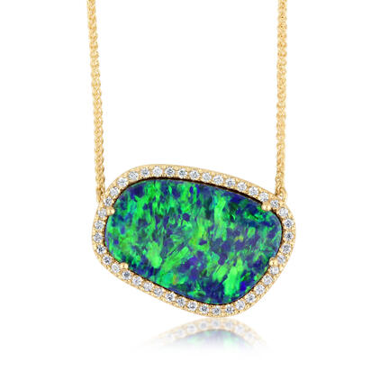 14K Yellow Gold Australian Opal Doublet/Diamond Neckpiece 14K Yellow Gold Australian Opal Doublet/Diamond Neckpiece