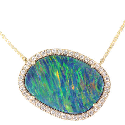 14K Yellow Gold Australian Opal Doublet/Diamond Neckpiece 14K Yellow Gold Australian Opal Doublet/Diamond Neckpiece