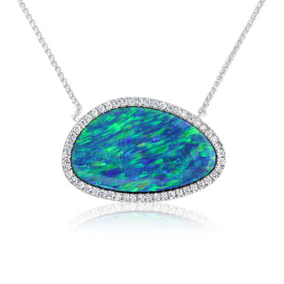 14K White Gold Australian Opal Doublet/Diamond Neckpiece 14K White Gold Australian Opal Doublet/Diamond Neckpiece
