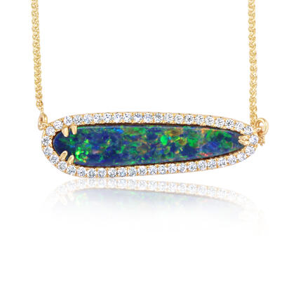 14K Yellow Gold Australian Opal Doublet/Diamond Neckpiece 14K Yellow Gold Australian Opal Doublet/Diamond Neckpiece