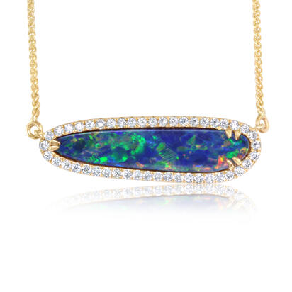 14K Yellow Gold Australian Opal Doublet/Diamond Neckpiece 14K Yellow Gold Australian Opal Doublet/Diamond Neckpiece