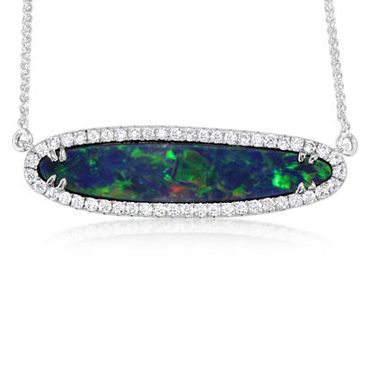 14K White Gold Australian Opal Doublet/Diamond Neckpiece 14K White Gold Australian Opal Doublet/Diamond Neckpiece