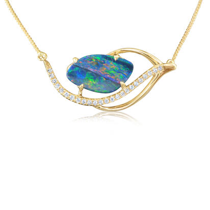 14K Yellow Gold Australian Opal Doublet/Diamond Neckpiece 14K Yellow Gold Australian Opal Doublet/Diamond Neckpiece