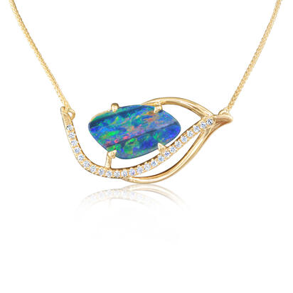 14K Yellow Gold Australian Opal Doublet/Diamond Neckpiece 14K Yellow Gold Australian Opal Doublet/Diamond Neckpiece