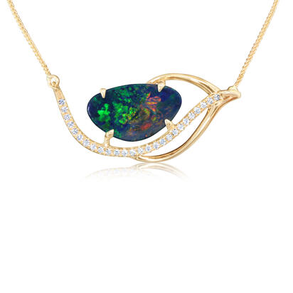 14K Yellow Gold Australian Opal Doublet/Diamond Neckpiece 14K Yellow Gold Australian Opal Doublet/Diamond Neckpiece