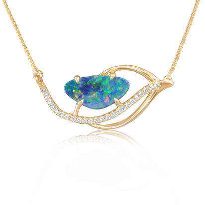 14K Yellow Gold Australian Opal Doublet/Diamond Neckpiece 14K Yellow Gold Australian Opal Doublet/Diamond Neckpiece