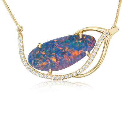 14K Yellow Gold Australian Opal Doublet/Diamond Neckpiece 14K Yellow Gold Australian Opal Doublet/Diamond Neckpiece