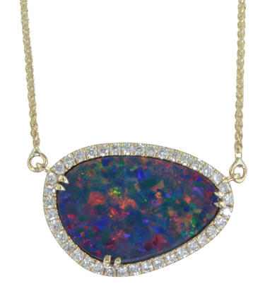 14K Yellow Gold Australian Opal Doublet/Diamond Neckpiece 14K Yellow Gold Australian Opal Doublet/Diamond Neckpiece