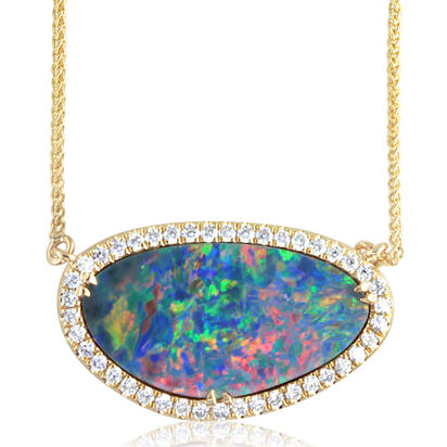 14K Yellow Gold Australian Opal Doublet/Diamond Neckpiece 14K Yellow Gold Australian Opal Doublet/Diamond Neckpiece