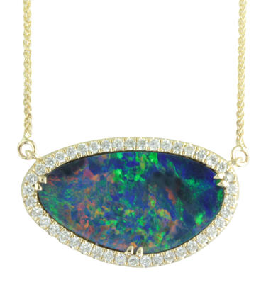 14K Yellow Gold Australian Opal Doublet/Diamond Neckpiece 14K Yellow Gold Australian Opal Doublet/Diamond Neckpiece