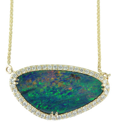 14K Yellow Gold Australian Opal Doublet/Diamond Neckpiece 14K Yellow Gold Australian Opal Doublet/Diamond Neckpiece