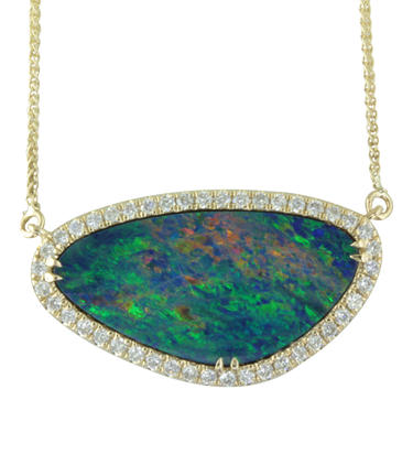 14K Yellow Gold Australian Opal Doublet/Diamond Neckpiece 14K Yellow Gold Australian Opal Doublet/Diamond Neckpiece