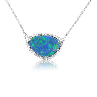 14K White Gold Australian Opal Doublet/Diamond Neckpiece 14K White Gold Australian Opal Doublet/Diamond Neckpiece