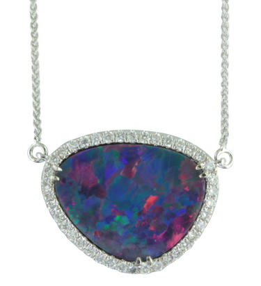 14K White Gold Australian Opal Doublet/Diamond Neckpiece 14K White Gold Australian Opal Doublet/Diamond Neckpiece