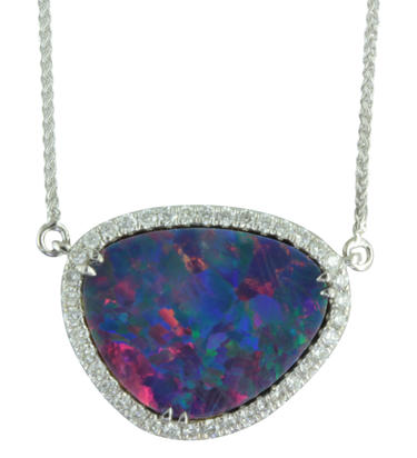 14K White Gold Australian Opal Doublet/Diamond Neckpiece 14K White Gold Australian Opal Doublet/Diamond Neckpiece