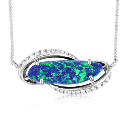 14K White Gold Australian Opal Doublet/Diamond Neckpiece 14K White Gold Australian Opal Doublet/Diamond Neckpiece