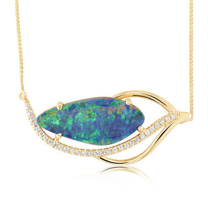 14K Yellow Gold Australian Opal Doublet/Diamond Neckpiece 14K Yellow Gold Australian Opal Doublet/Diamond Neckpiece