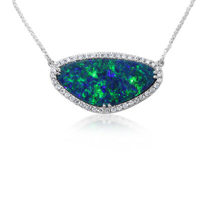 14K White Gold Australian Opal Doublet/Diamond Neckpiece 14K White Gold Australian Opal Doublet/Diamond Neckpiece
