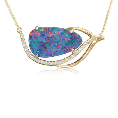 14K Yellow Gold Australian Opal Doublet/Diamond Neckpiece 14K Yellow Gold Australian Opal Doublet/Diamond Neckpiece