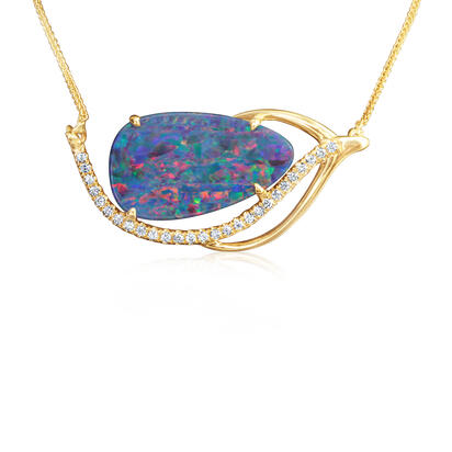 14K Yellow Gold Australian Opal Doublet/Diamond Neckpiece 14K Yellow Gold Australian Opal Doublet/Diamond Neckpiece
