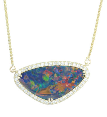 14K Yellow Gold Australian Opal Doublet/Diamond Neckpiece 14K Yellow Gold Australian Opal Doublet/Diamond Neckpiece