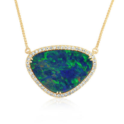 14K Yellow Gold Australian Opal Doublet/Diamond Neckpiece 14K Yellow Gold Australian Opal Doublet/Diamond Neckpiece