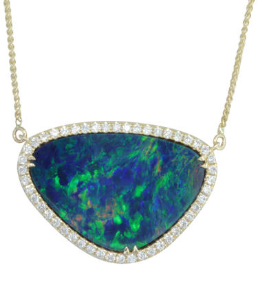 14K Yellow Gold Australian Opal Doublet/Diamond Neckpiece 14K Yellow Gold Australian Opal Doublet/Diamond Neckpiece