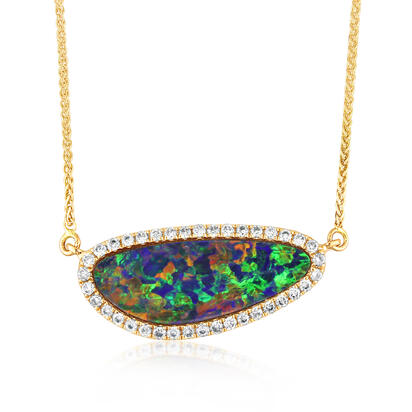 14K Rose Gold Australian Opal Doublet/Diamond Neckpiece 14K Rose Gold Australian Opal Doublet/Diamond Neckpiece
