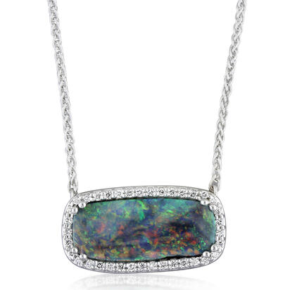 14K White Gold Australian Black Opal/Diamond Neckpiece 14K White Gold Australian Black Opal/Diamond Neckpiece