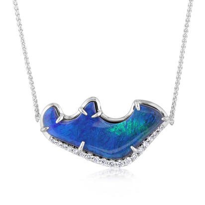 14K White Gold Australian Black Opal/Diamond Neckpiece 14K White Gold Australian Black Opal/Diamond Neckpiece